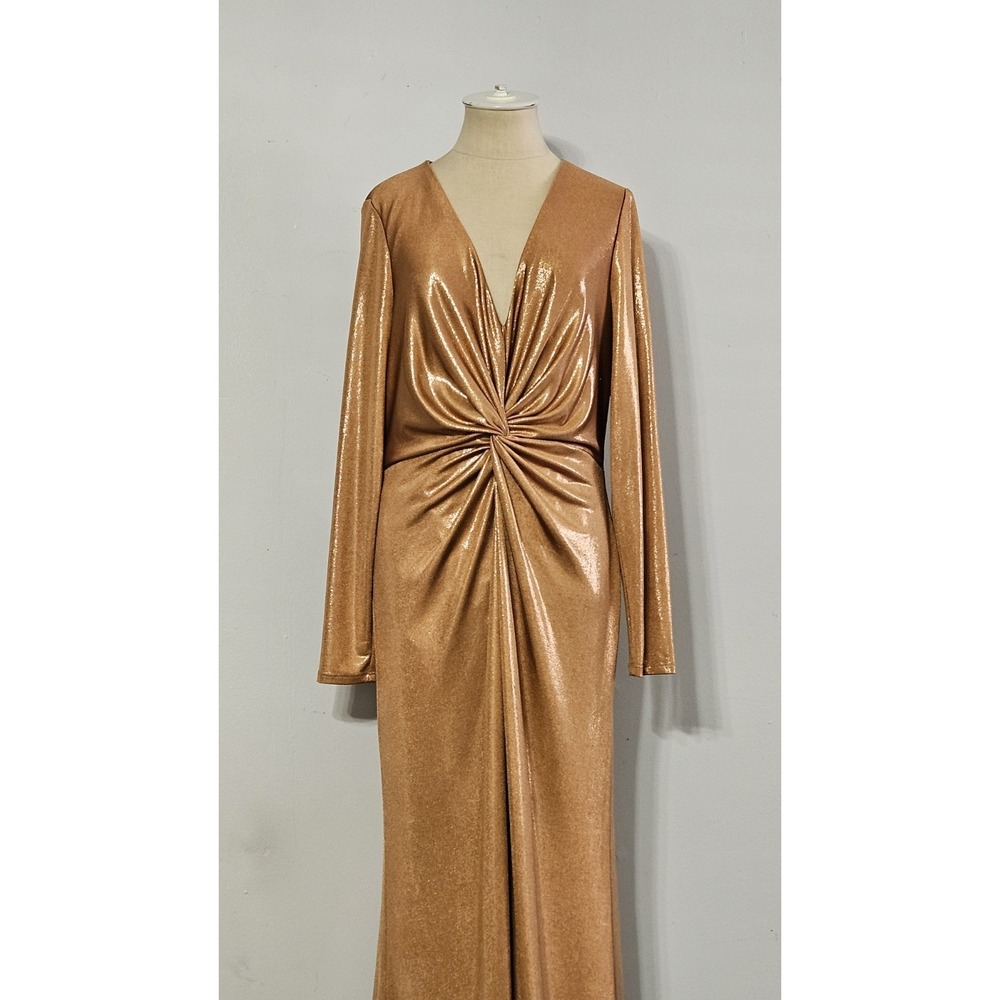 Lauren Ralph Lauren Women's Twisted Front Metallic Long-sleeve Gown Size:14 - Picture 6 of 11